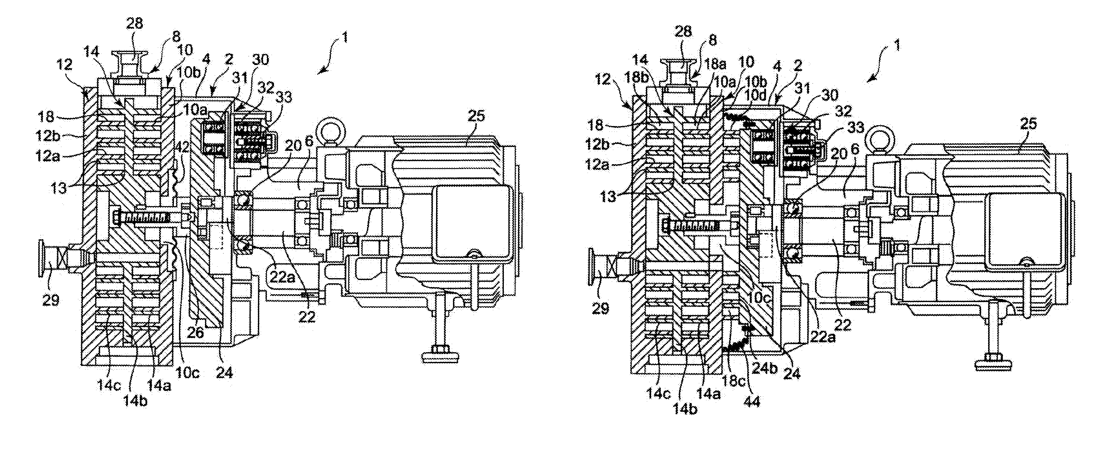 Scroll fluid machine with axial sealing unit
