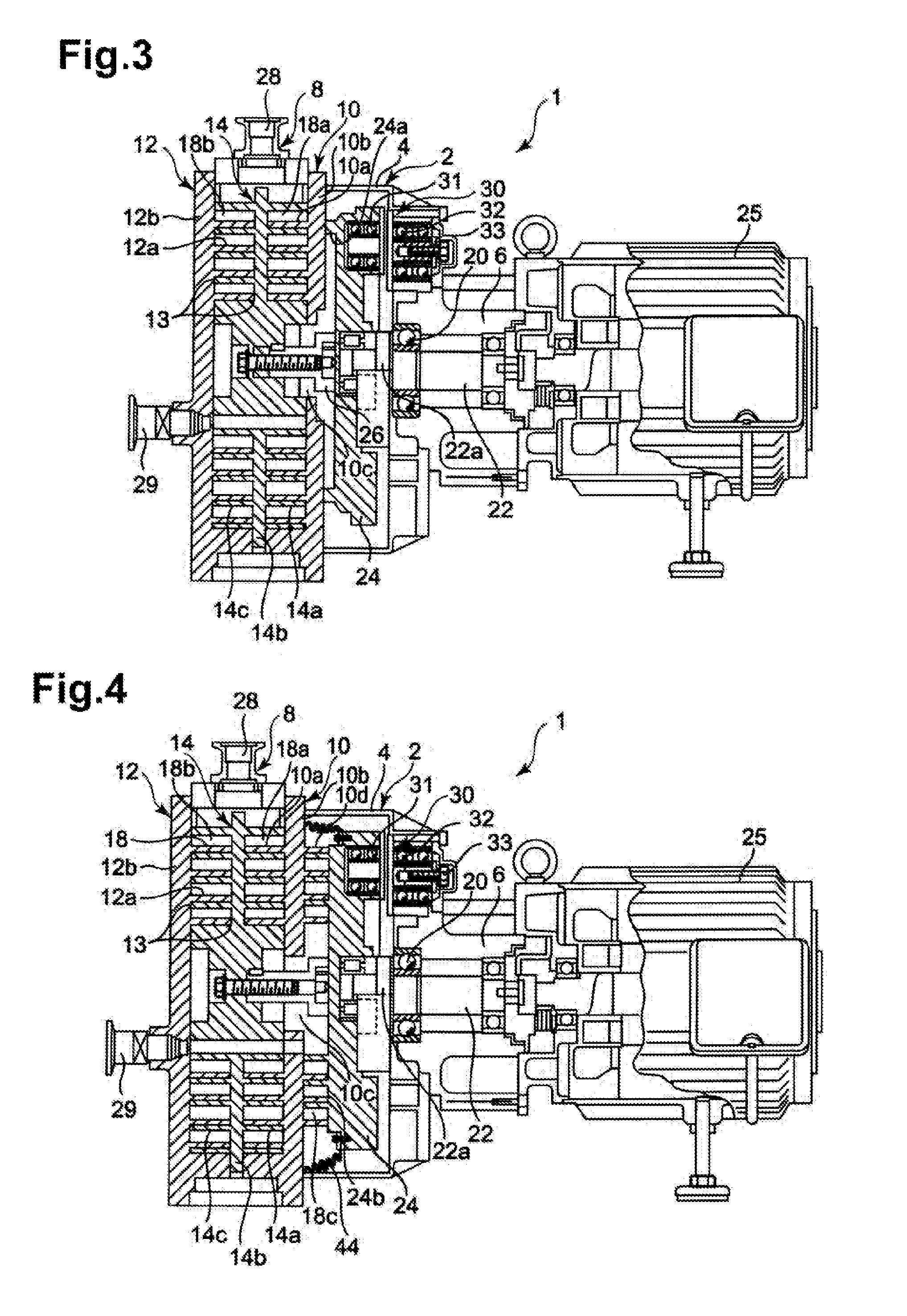 Scroll fluid machine with axial sealing unit