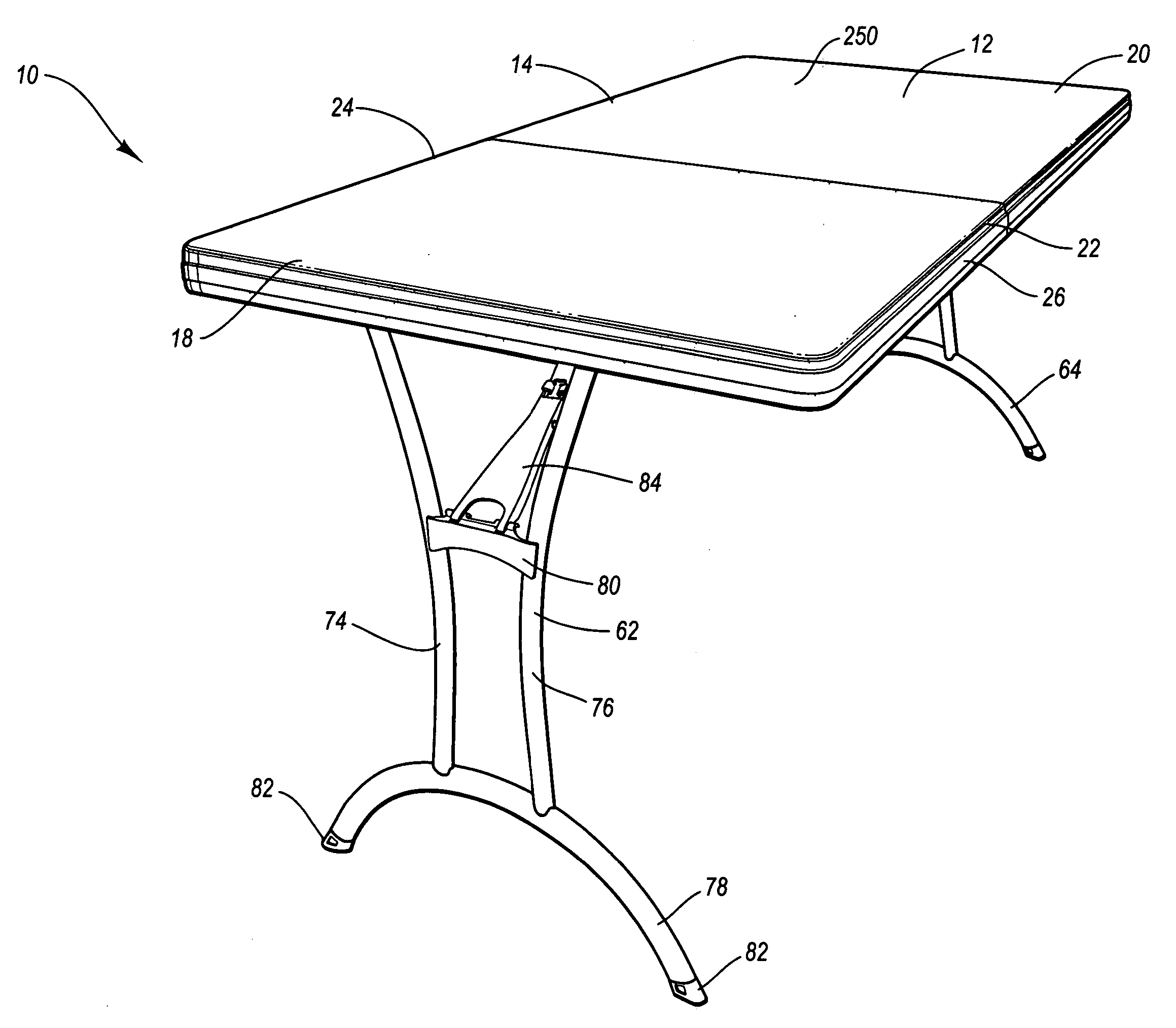 Portable folding table with locking hinge