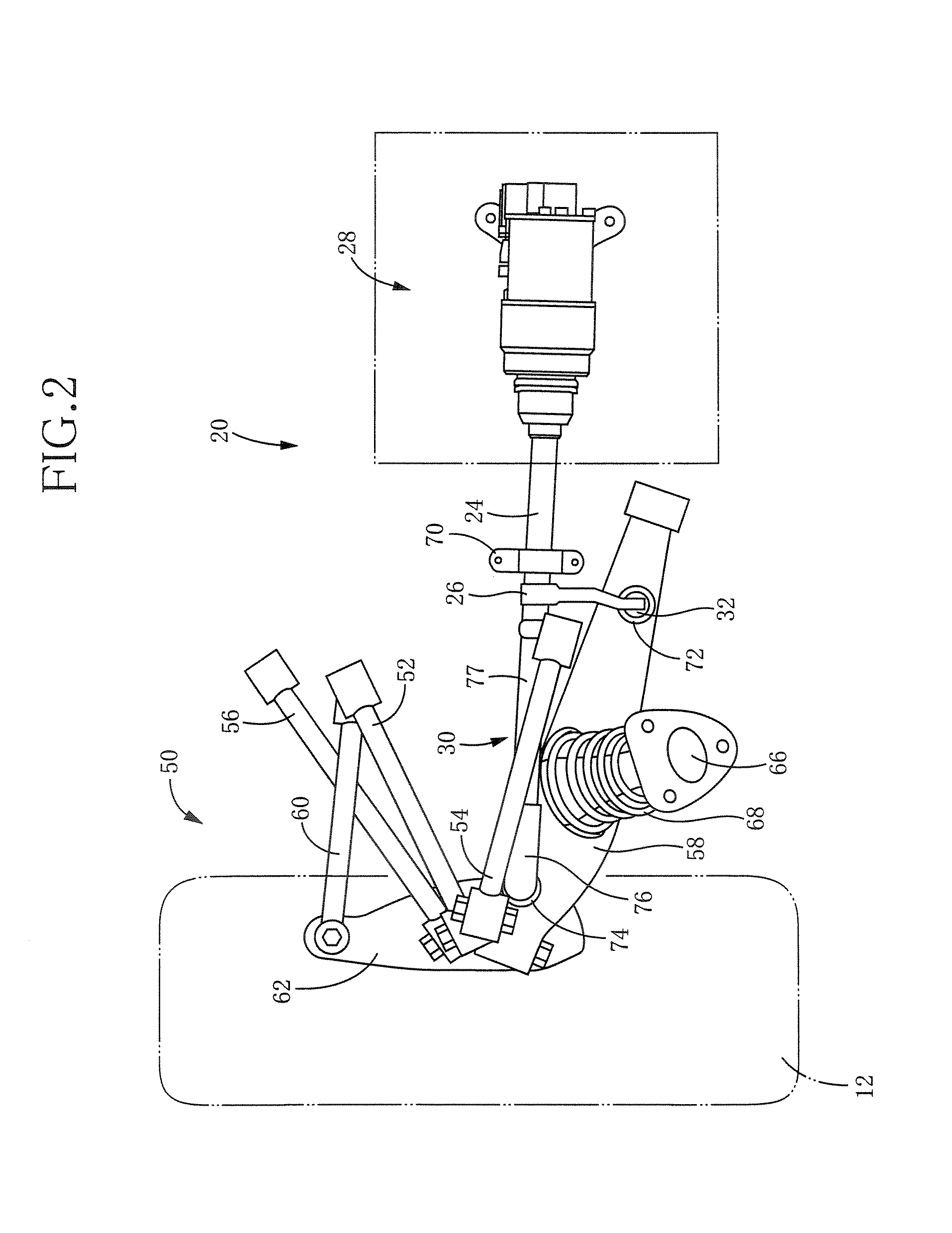 Device for changing distance between wheel and vehicle body, and system including the device