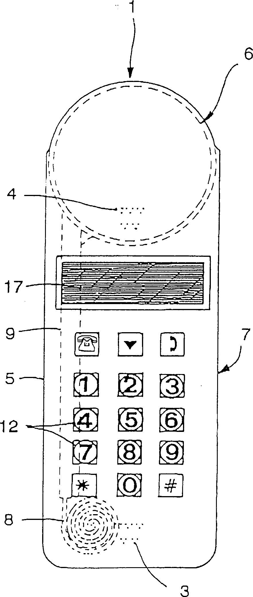 Mobile telephone with protection device against radiations generated while it is used