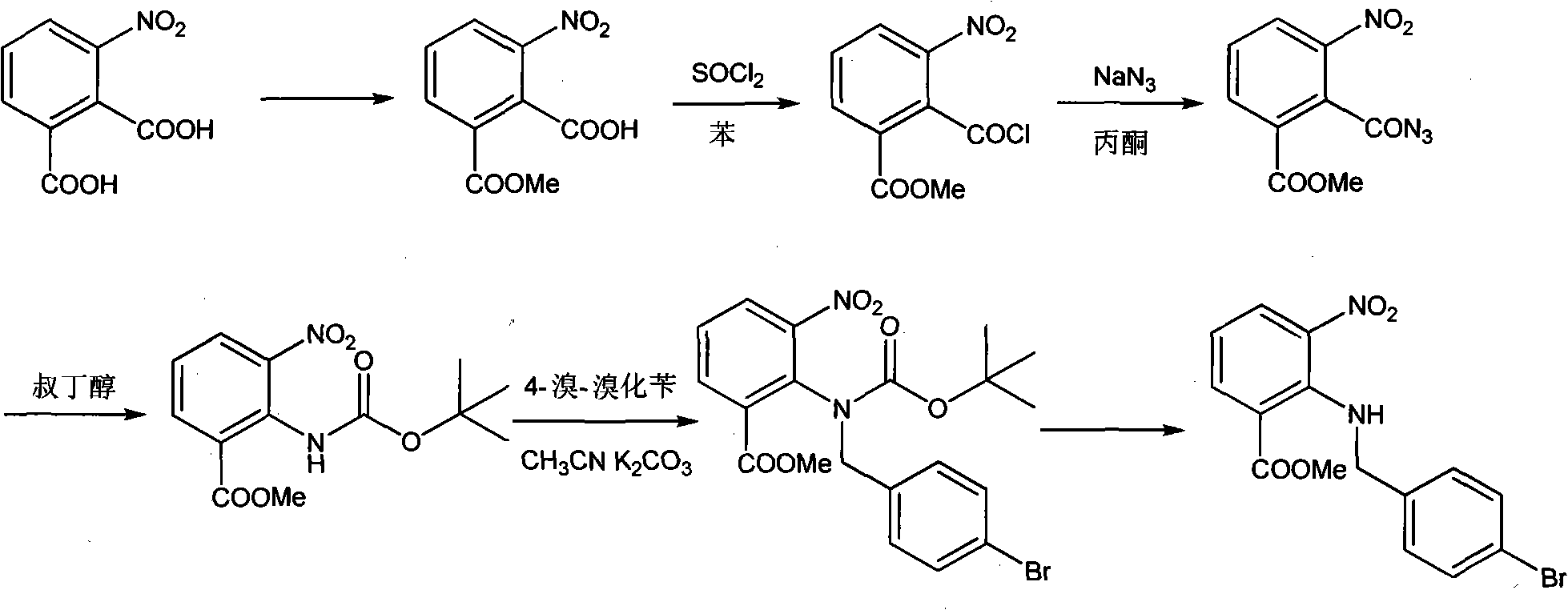 Method for preparing 2-(substituted phenyl) methylamino-3-nitrobenzene methyl formate by one-pot method