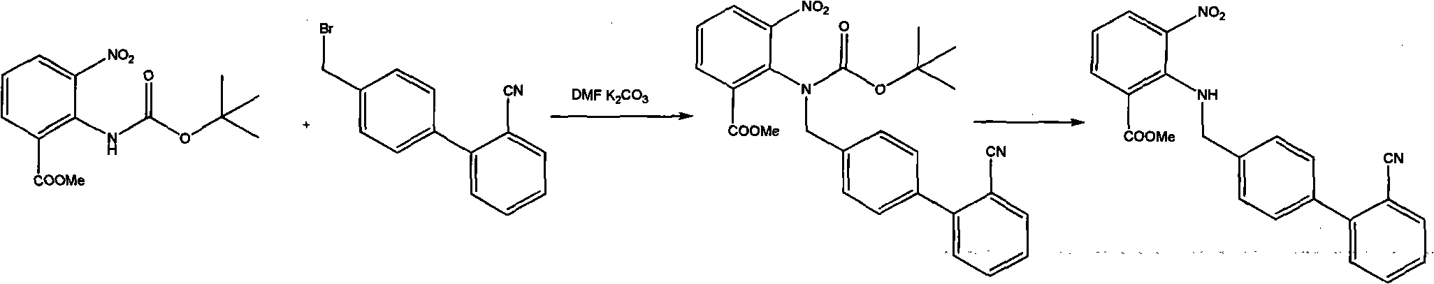 Method for preparing 2-(substituted phenyl) methylamino-3-nitrobenzene methyl formate by one-pot method
