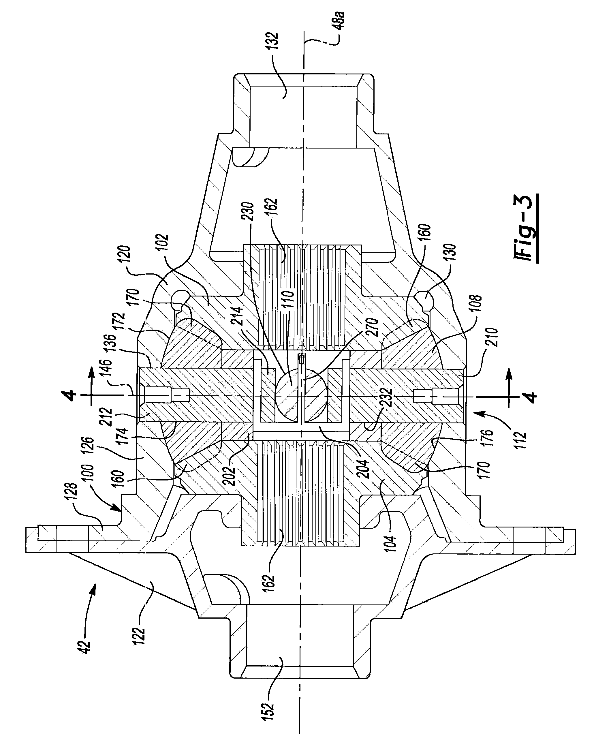 Four pinion differential with cross pin retention unit and related method
