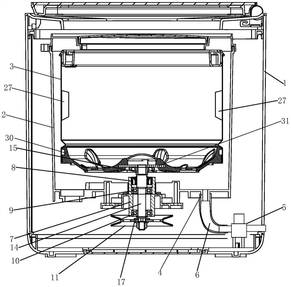 Washing machine feeding water from bottom of water containing barrel