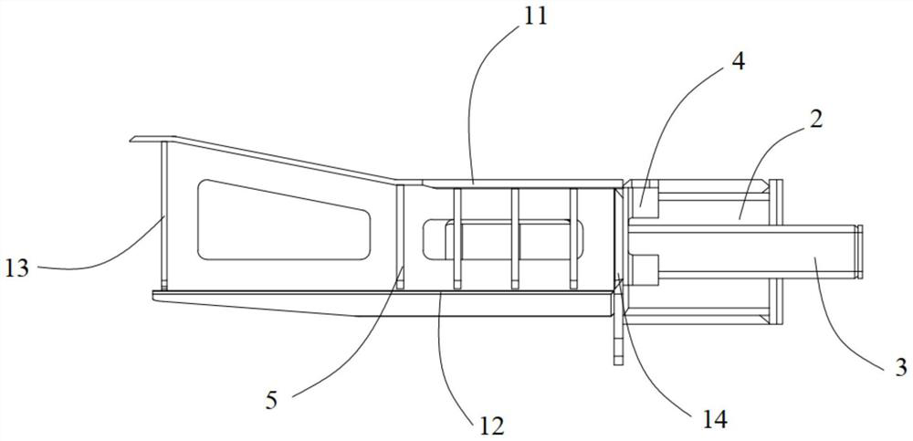 A low-floor tram car end beam and lower hinged mounting seat structure