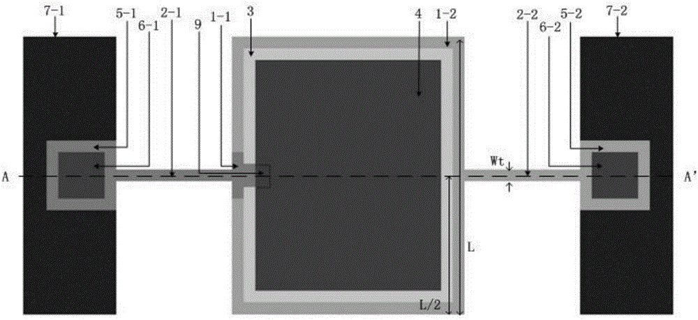 Piezoelectric resonator with two narrow support beams and high quality factor