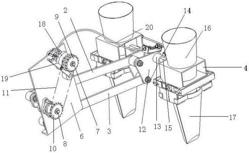 Adjustable row spacing pot seedling punching and planting device