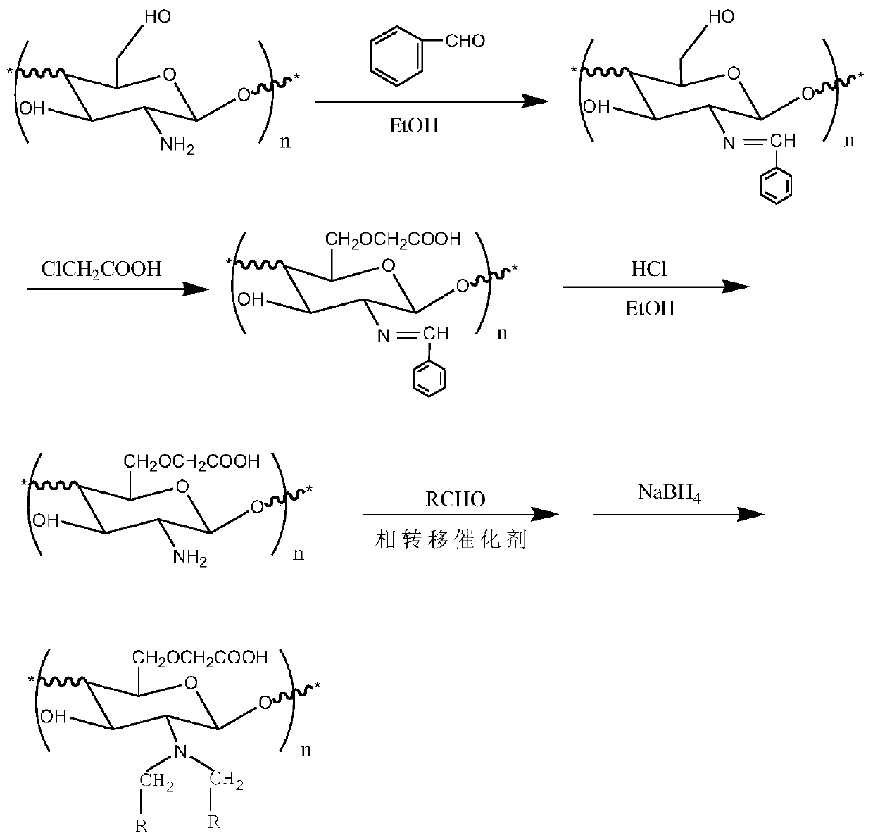 A kind of o-carboxymethyl-n,n-double chain long alkylated chitosan oligosaccharide and its preparation method and application