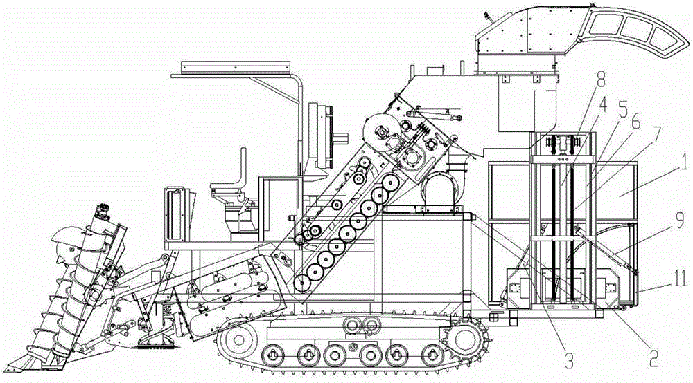 A collecting device of a sugarcane combine harvester