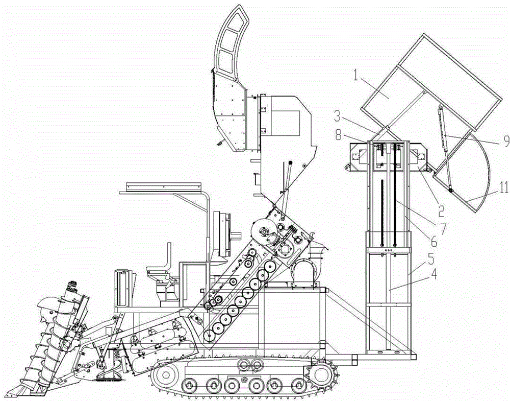 A collecting device of a sugarcane combine harvester