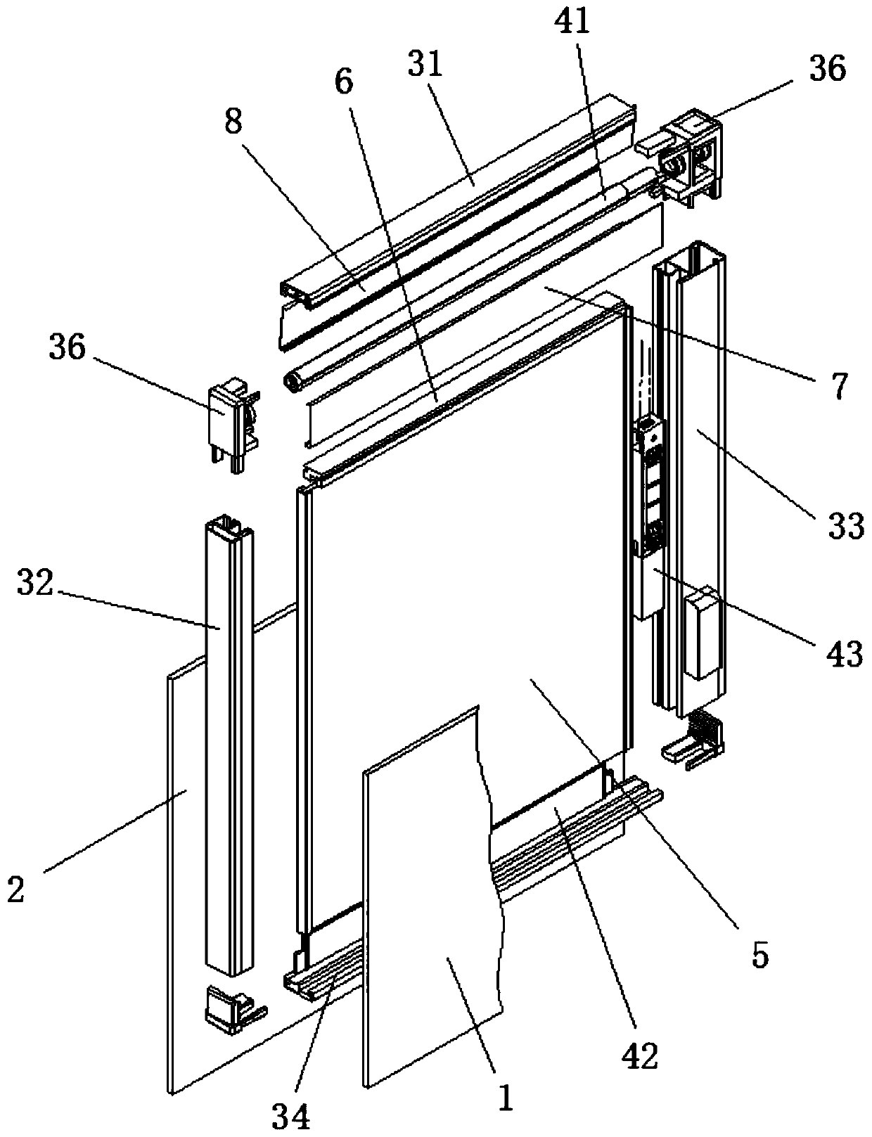 Three-glass two-cavity built-in rolling shutter window