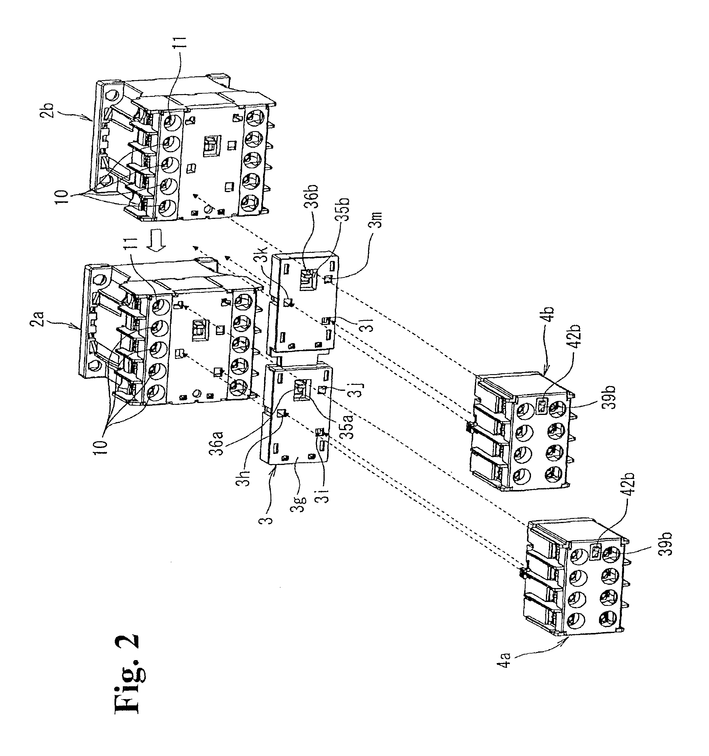Mounting unit for electromagnetic contactor and connection structure of electromagnetic contactor using the same