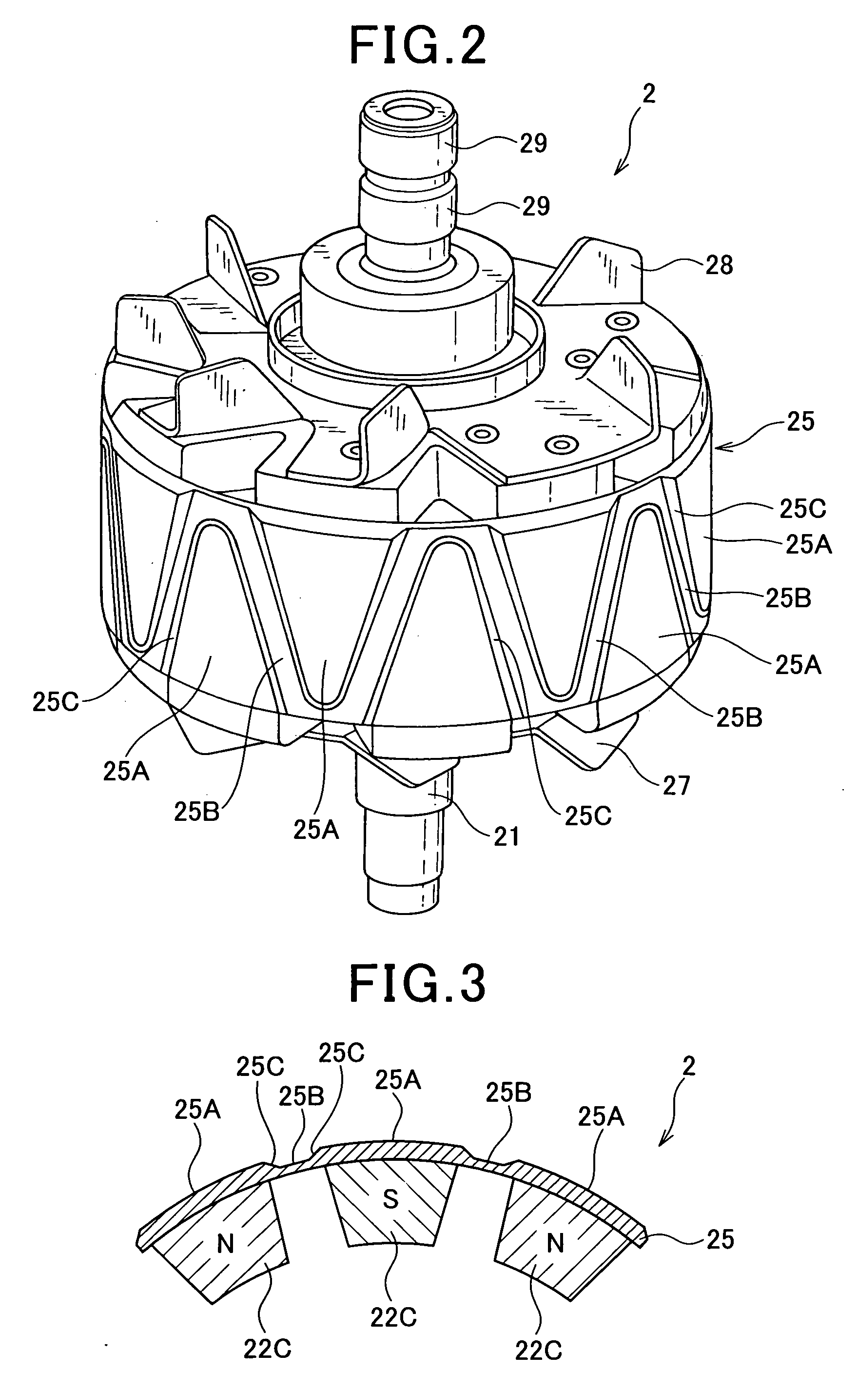 Automotive alternator including annular core having protrusions and recesses alternately formed on its outer surface