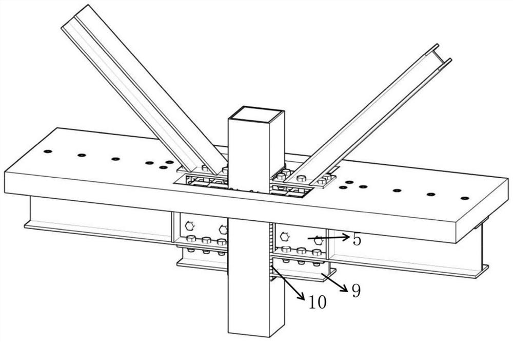 Concrete filled steel tubular column, H-shaped steel beam, steel support and pi type connecting piece combined center column bottom joint and making method