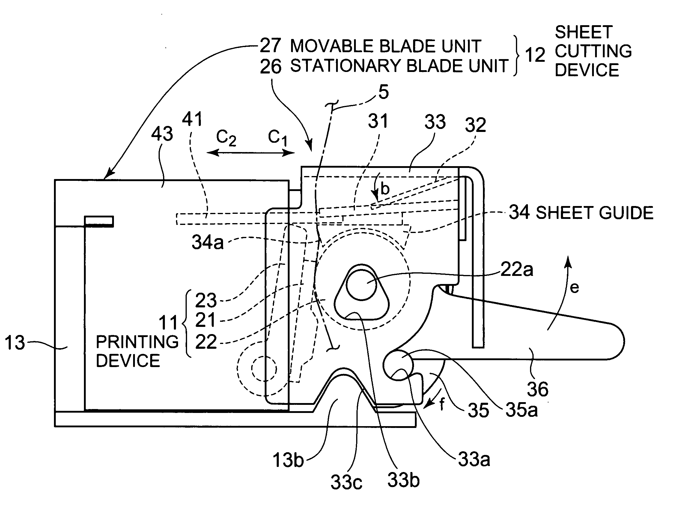 Sheet cutting device and printer