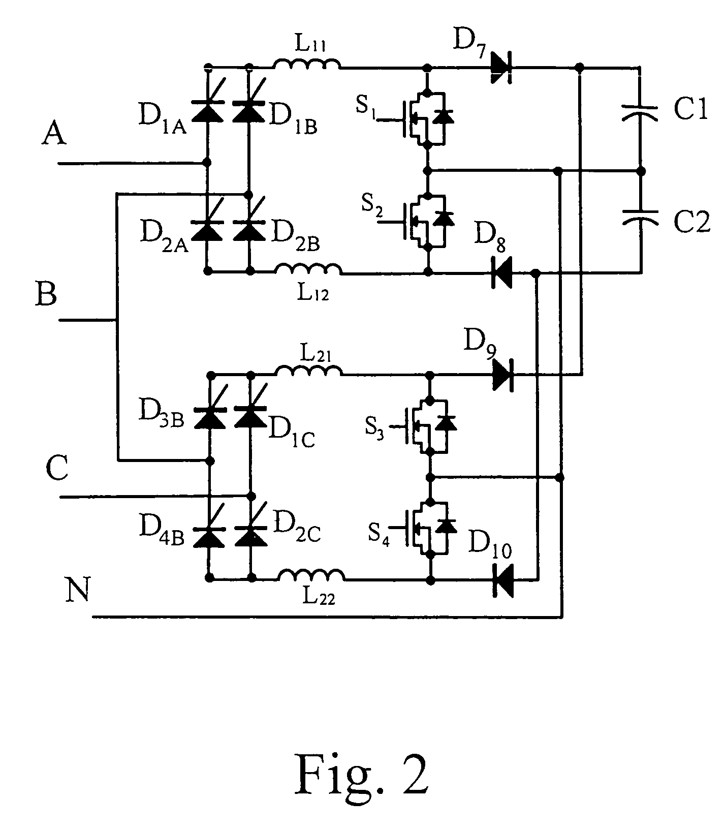 Integrated converter having three-phase power factor correction