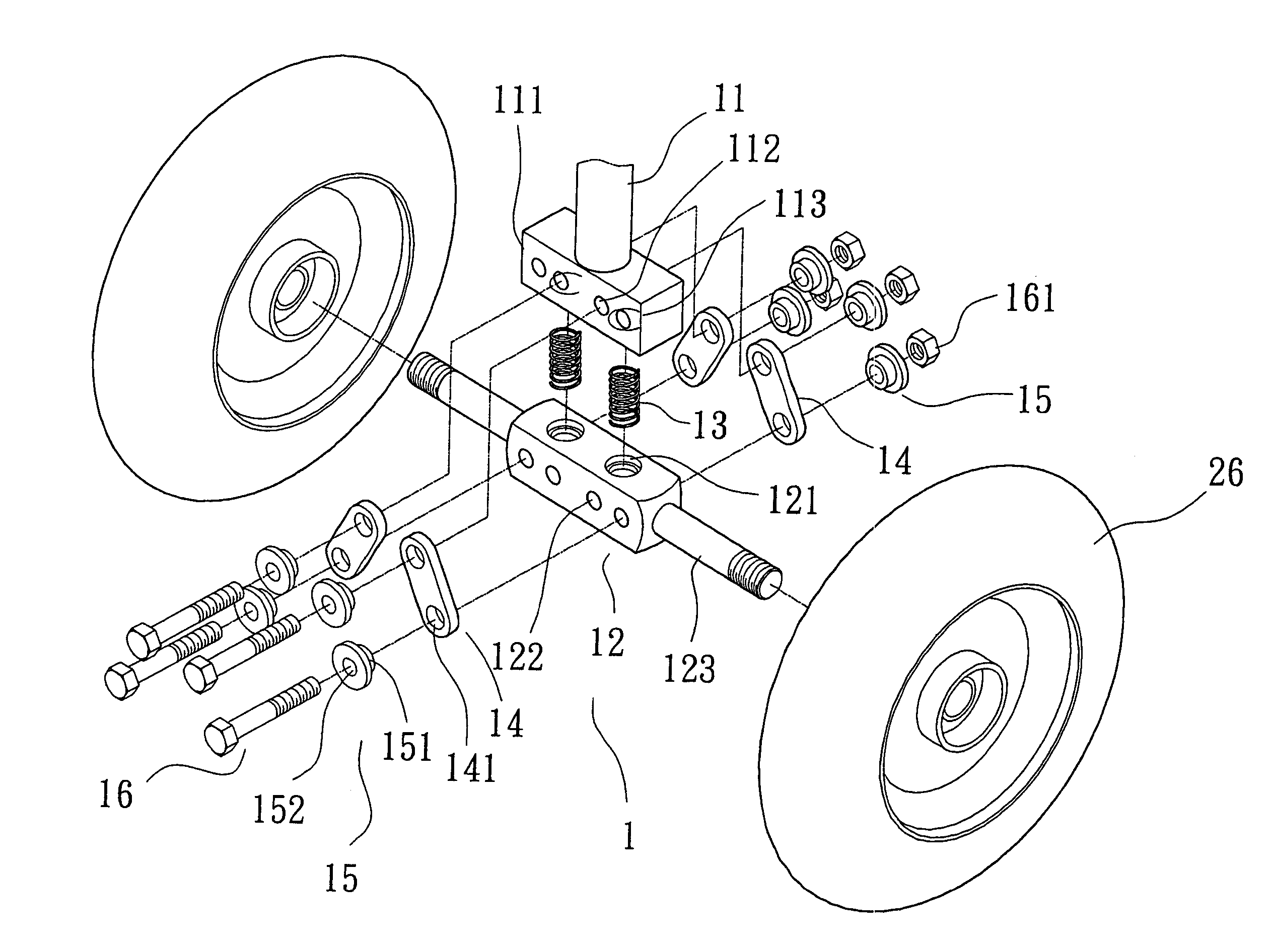 Shock absorbing structure of turning mechanism of an electric cart equipped with twin front wheels