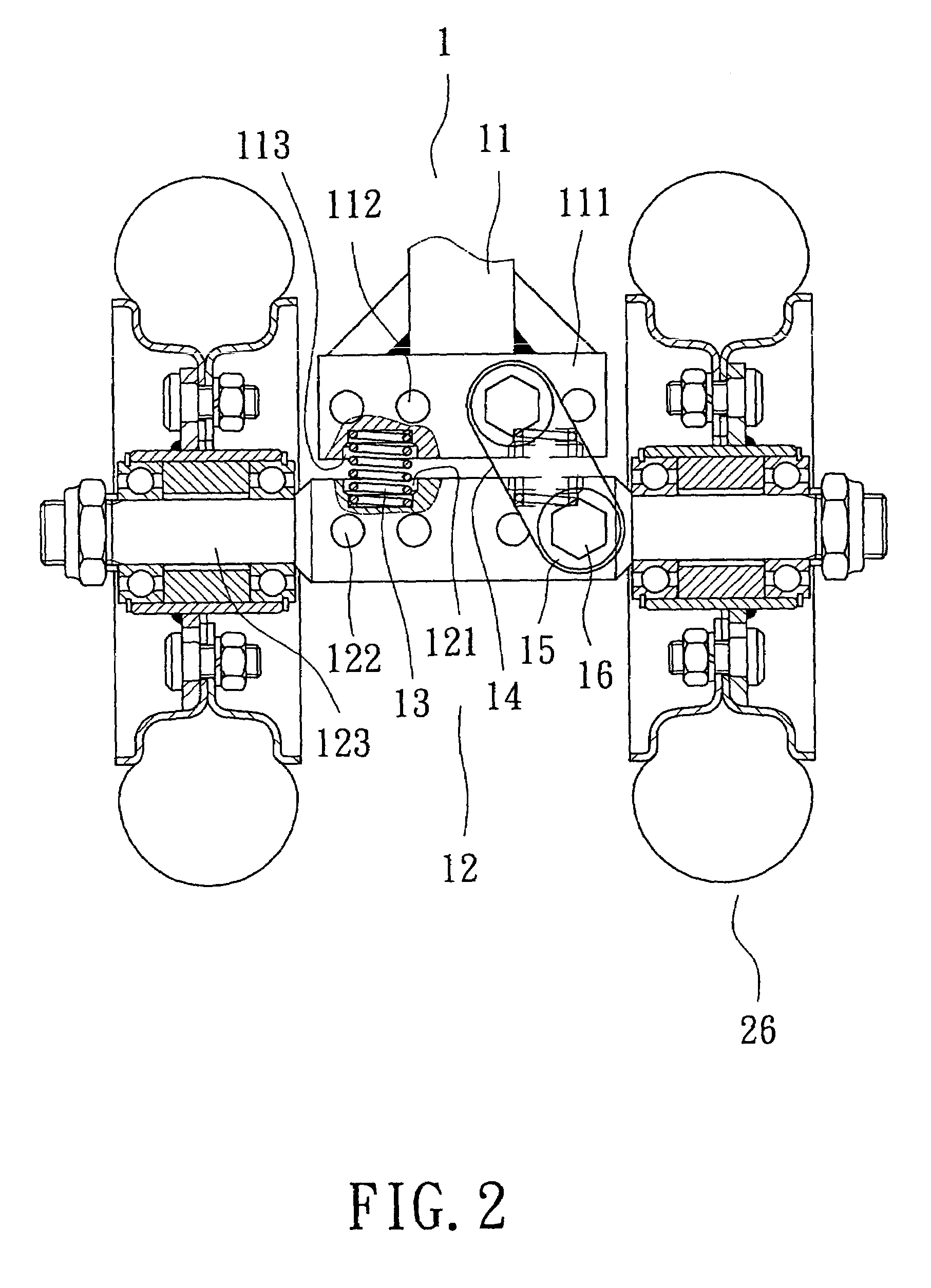 Shock absorbing structure of turning mechanism of an electric cart equipped with twin front wheels