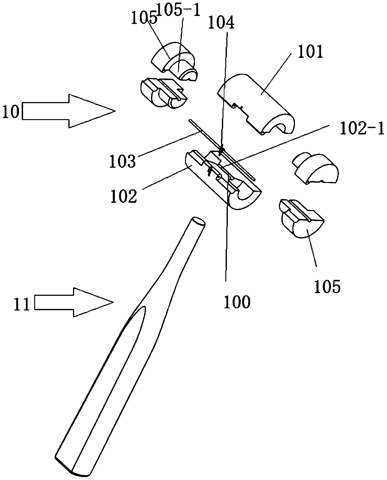 Foldable shin bone aiming device handle and knocking hammer instrument