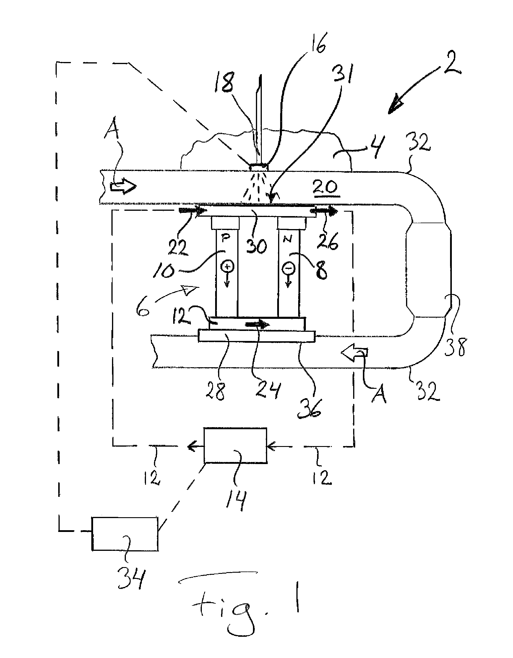 Exhaust post-treatment device and method for a vehicle, with a reductant vaporising surface being warmed by a Peltier element