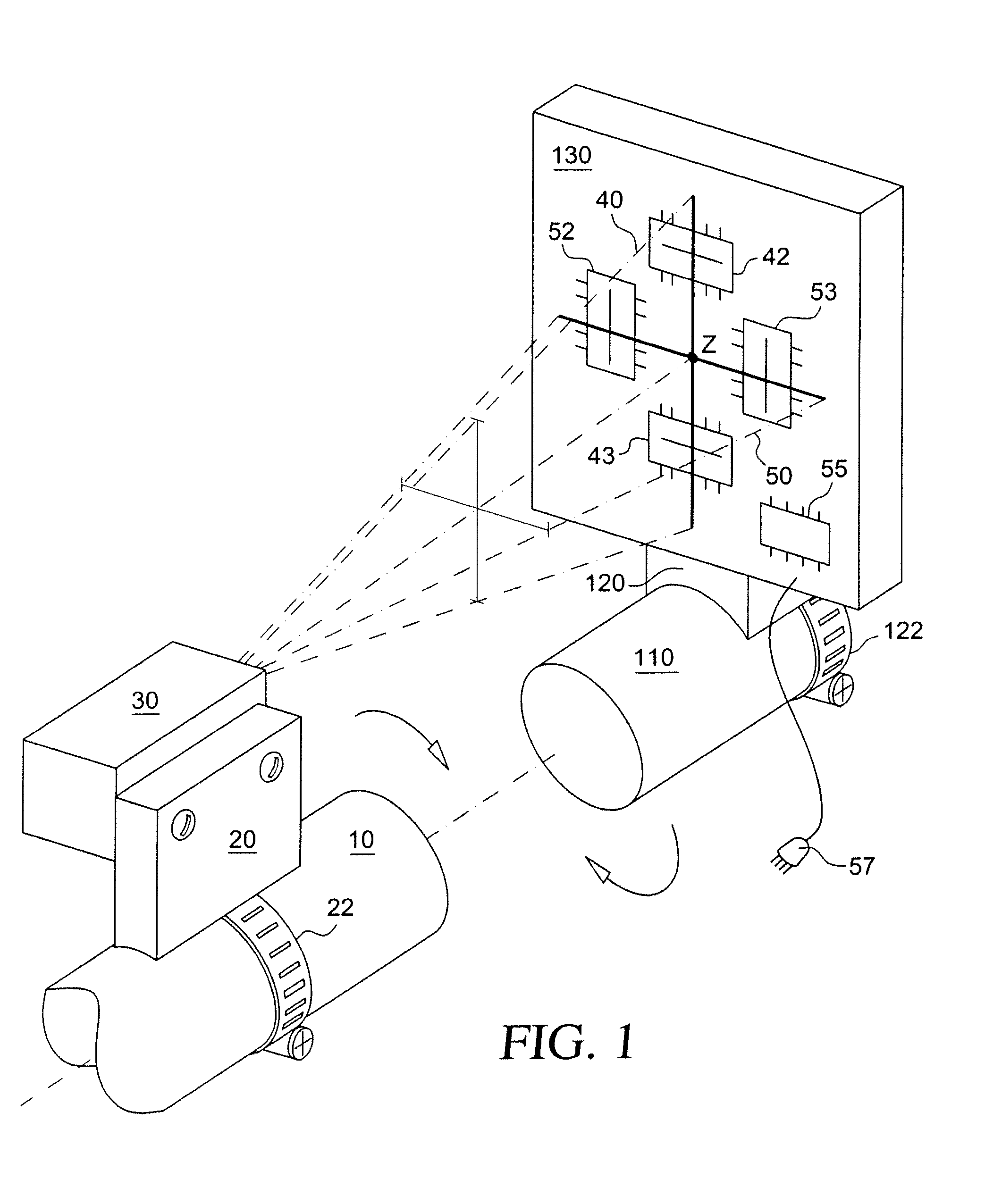 Device and process for quantitative assessment of the three-dimensional position of two machine parts, shafts, spindles, workpieces or other articles relative to one another