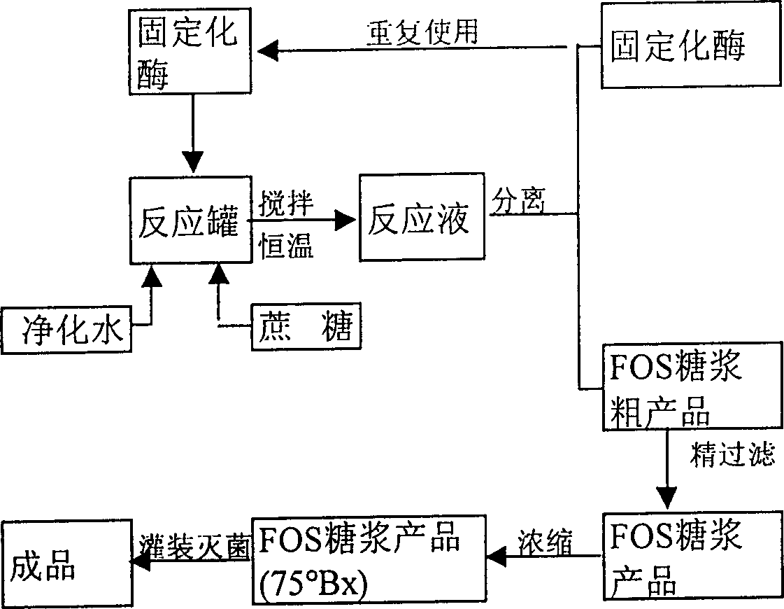 Production process of cane-fruit oligosaccharide with immobilized fructose-base transferase
