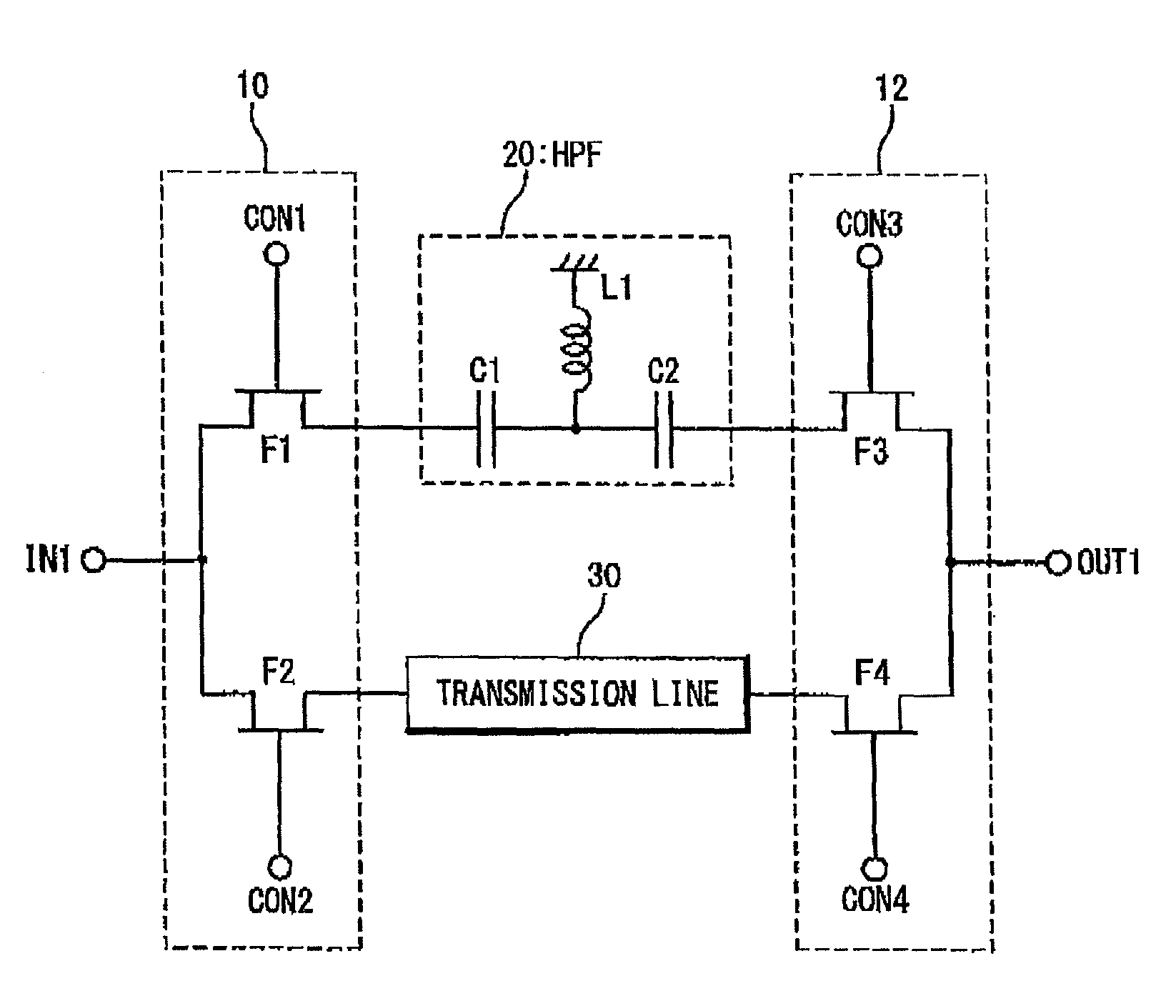 Phase shifter having switchable signal paths where one signal path includes no shunt capacitor and inductor