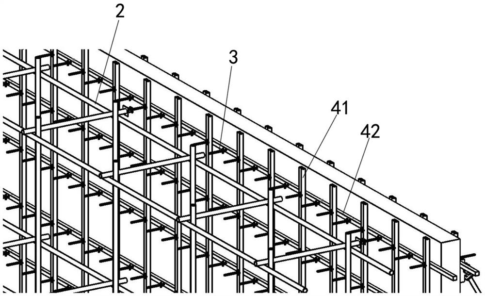 One-time pouring formwork system and construction method for super-high parapet wall on roof