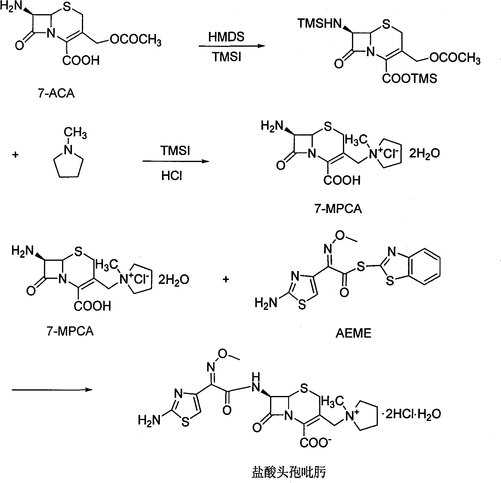 Method for synthesizing antibiotic cefepime hydrochloride