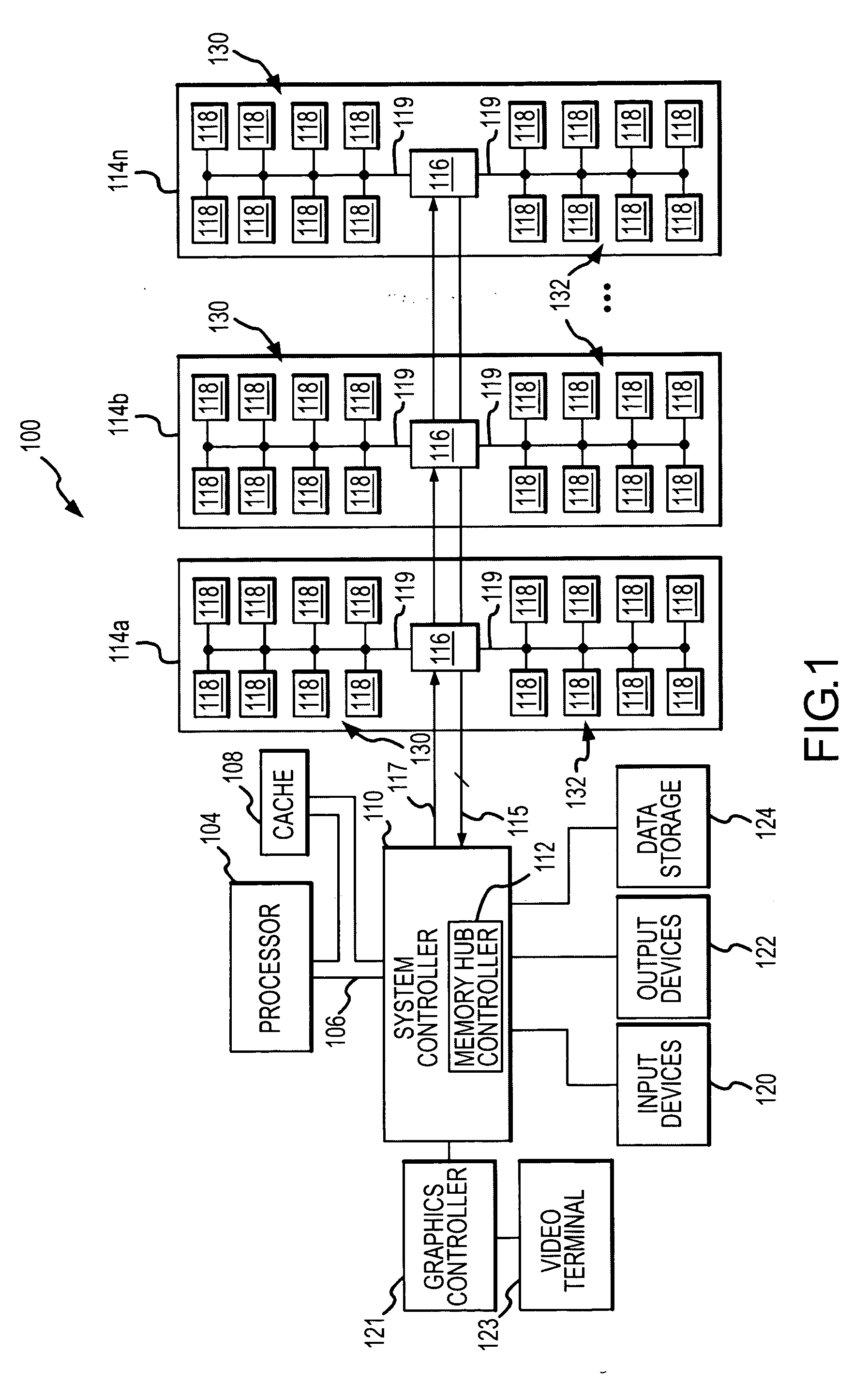 Memory hub system and method having large virtual page size