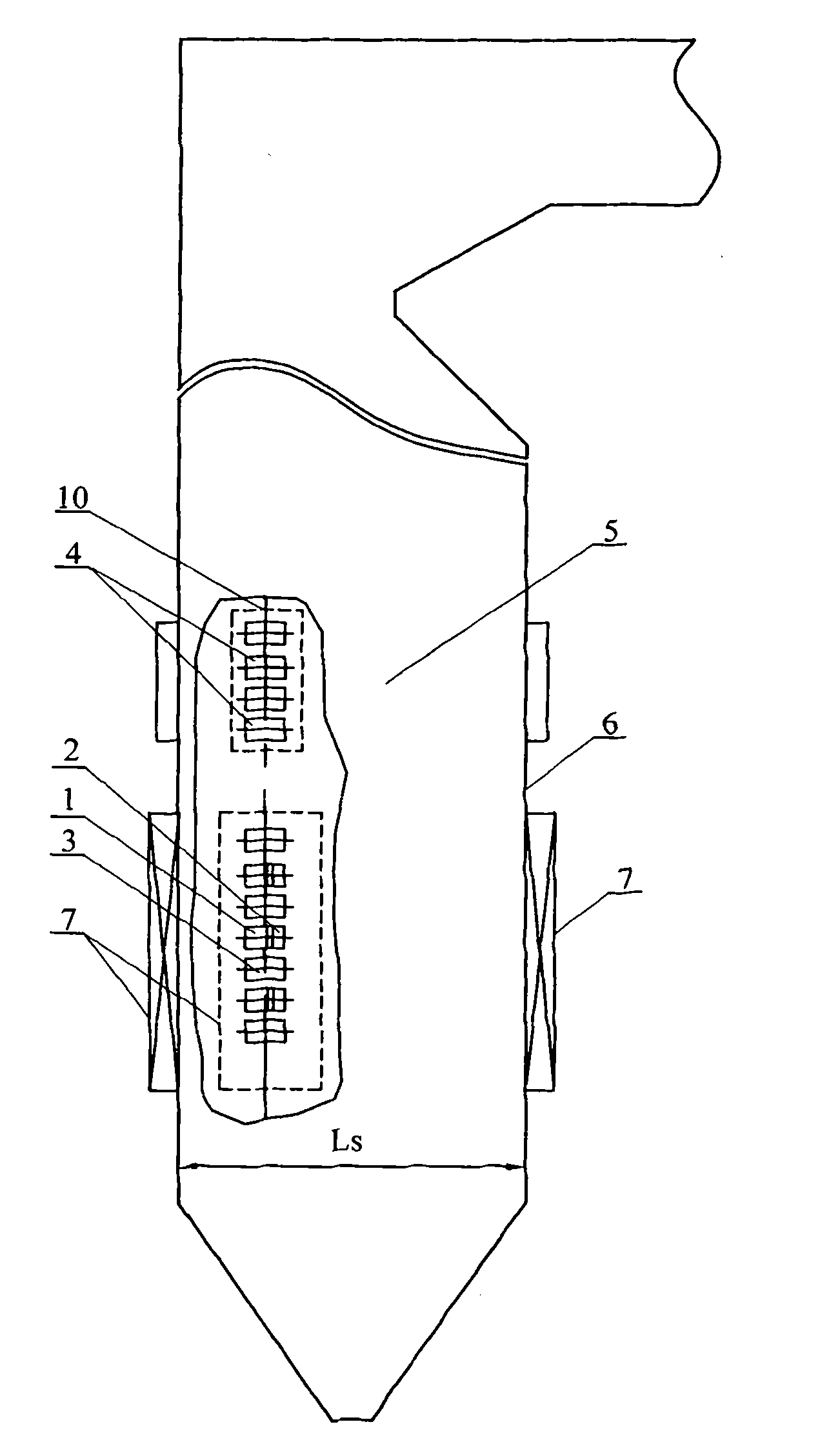 Wall-arranged direct-flow pulverized coal combustion device with side secondary air