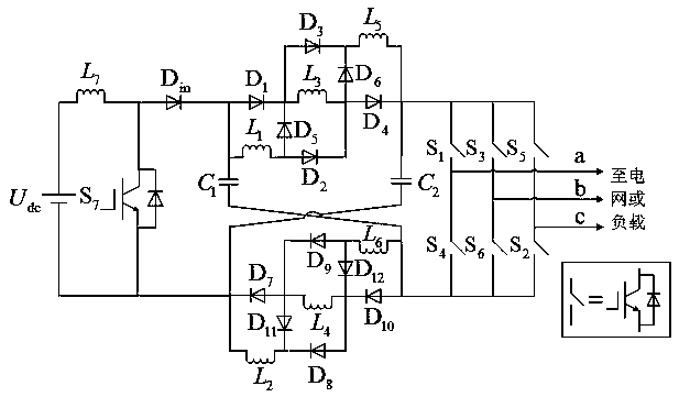 High-boost-capacity type Z-source inverter topological structure