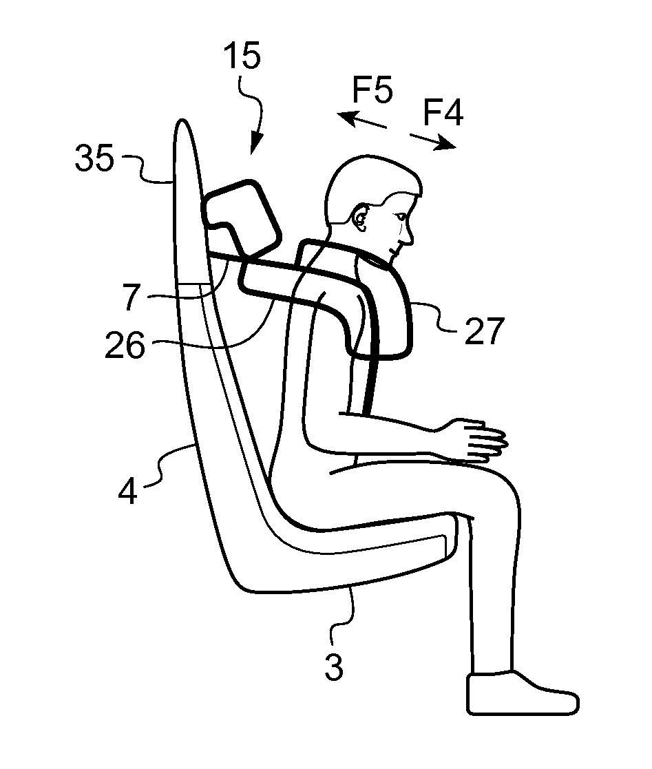 Device for protecting an individual sitting on a seat, a seat, and a vehicle