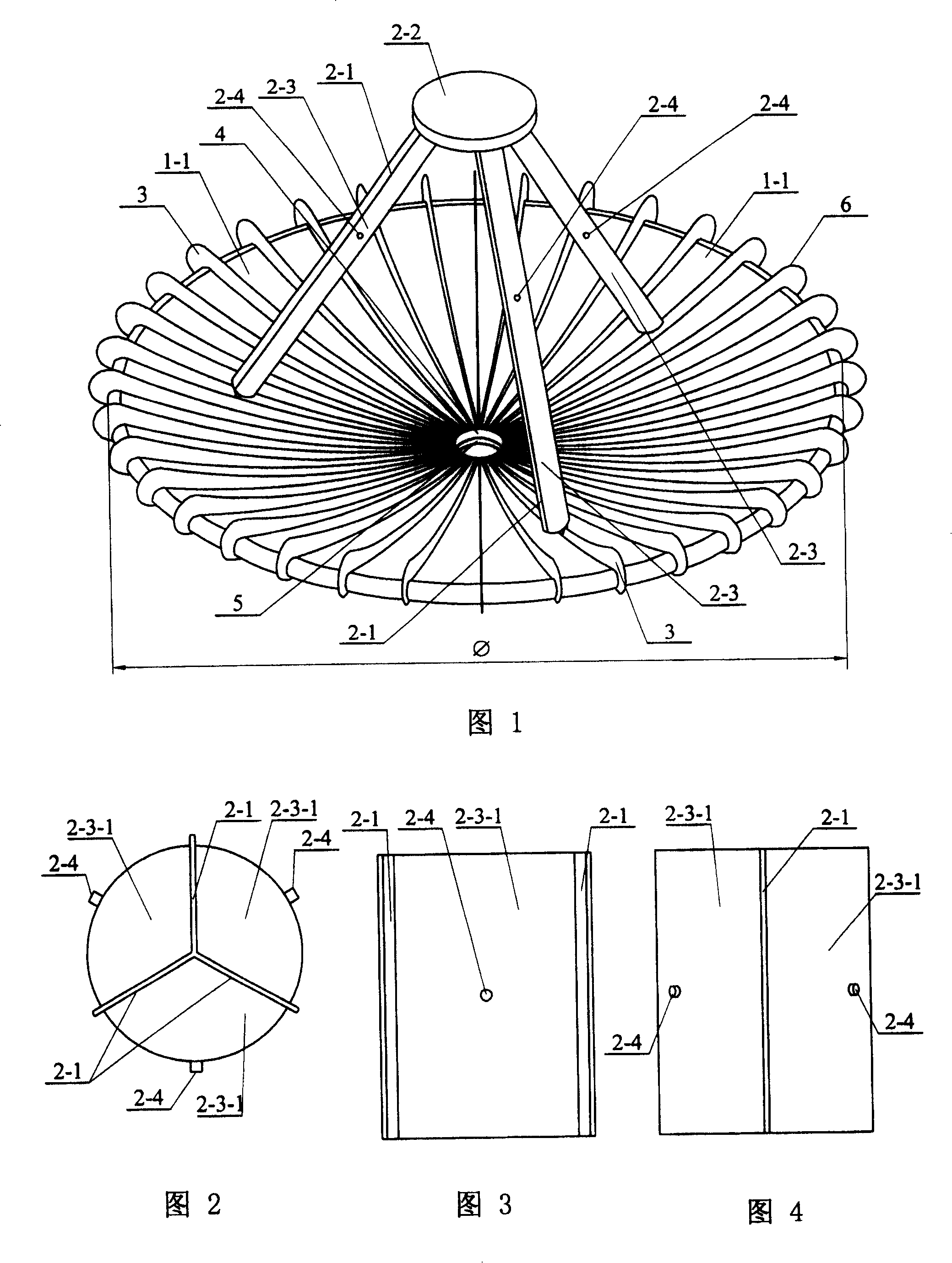 Ribbed plate support and inflation deployment type heavy caliber paraboloidal antenna