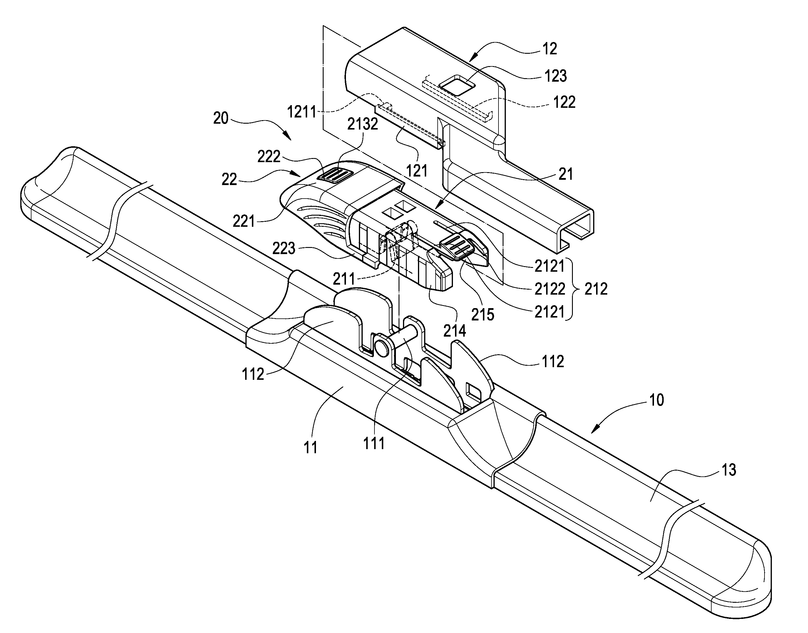 Connecting assembly for windshield wiper