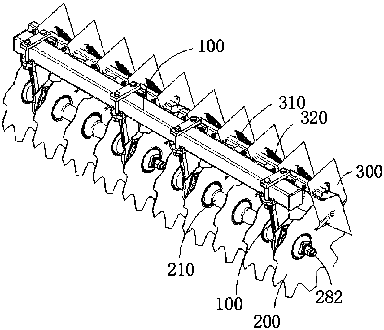 Front harrow set for disc harrow and using method of front harrow set