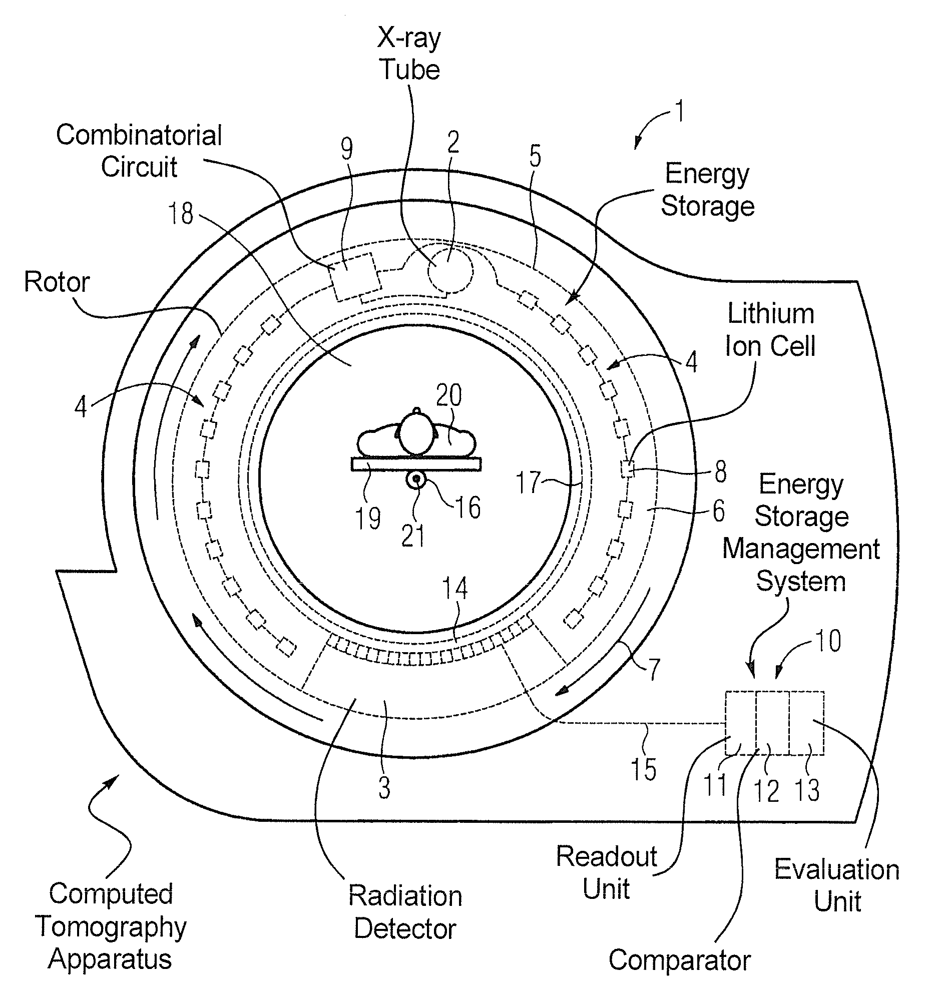 Imaging tomography apparatus with built-in energy storage to cover high power operation