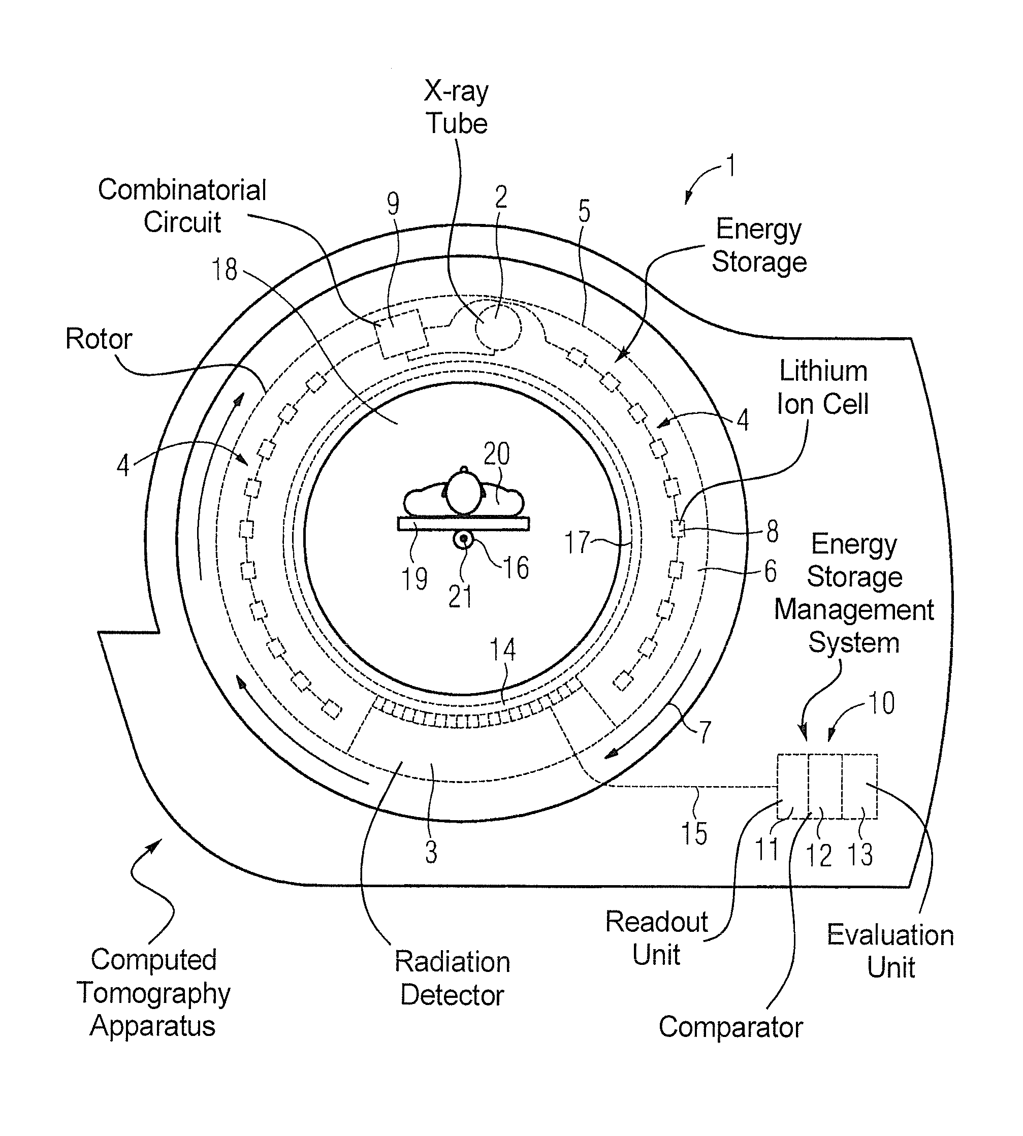 Imaging tomography apparatus with built-in energy storage to cover high power operation