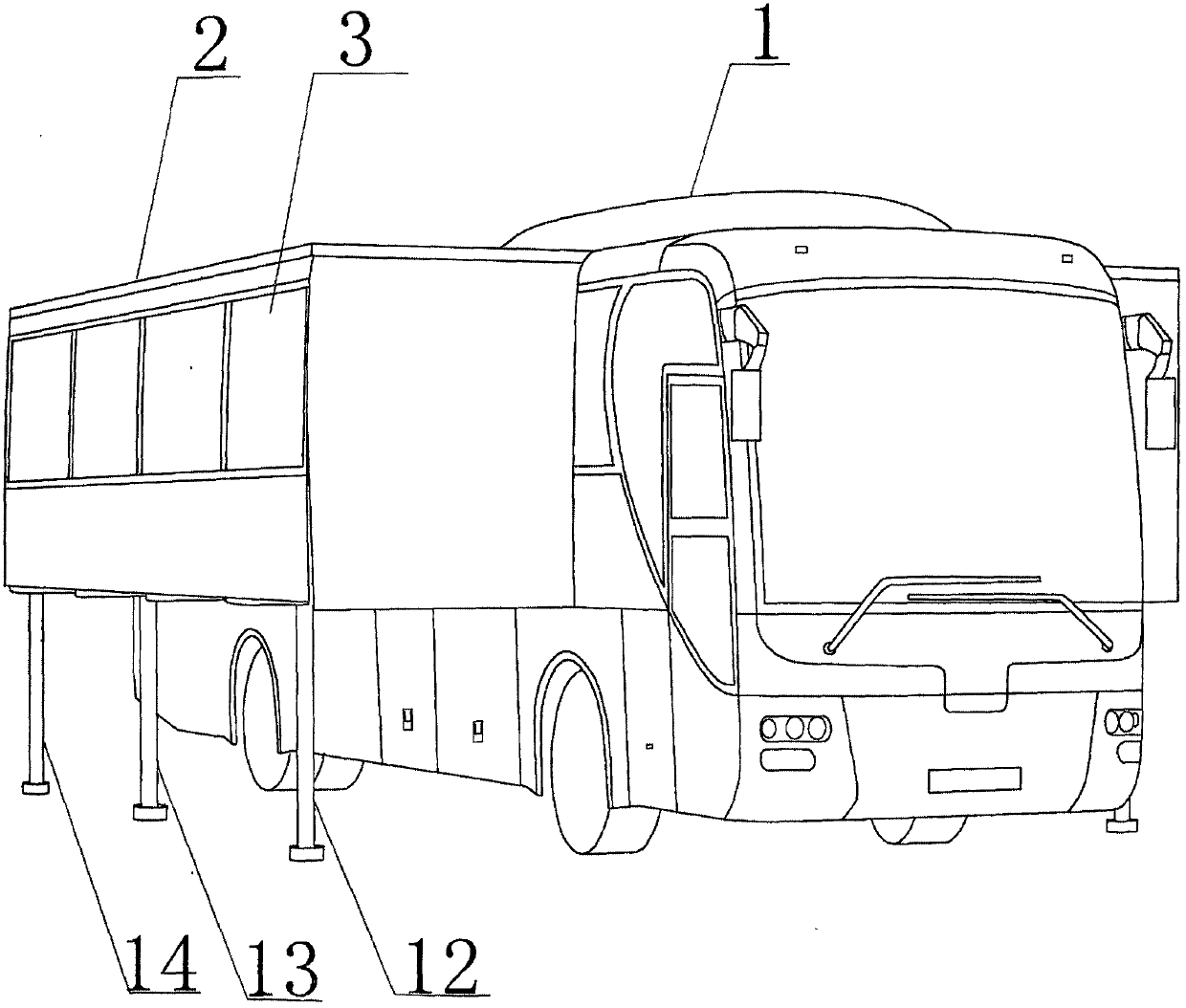 Hydraulic full-automatic motorhome with overlayed bottom and embedded soft three-side-plate dual expansion cabins