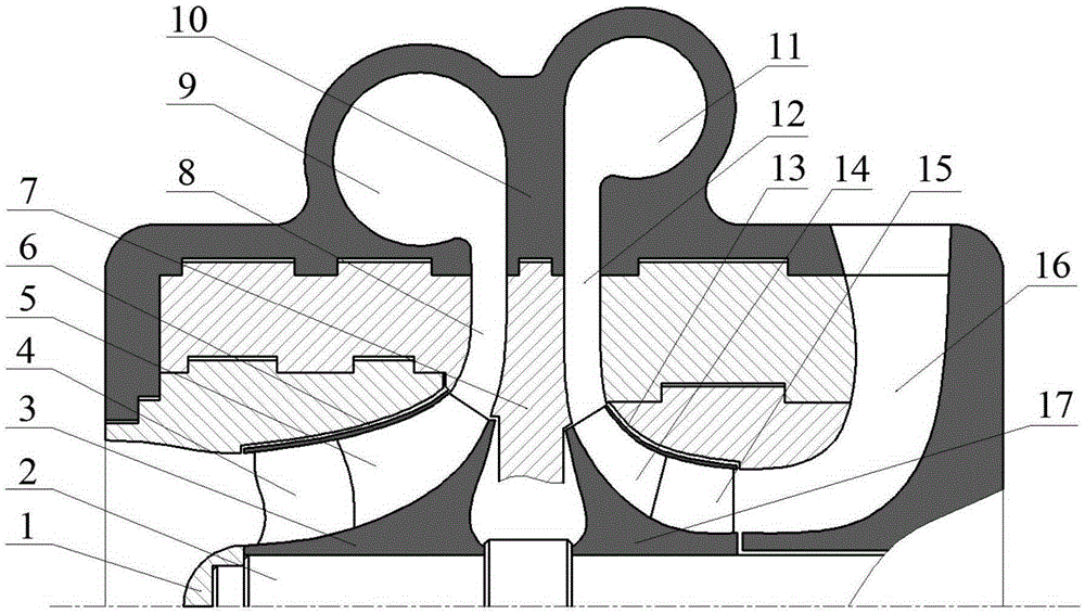 Two-stage mass-flow oblique flow compressor with stage intercooling