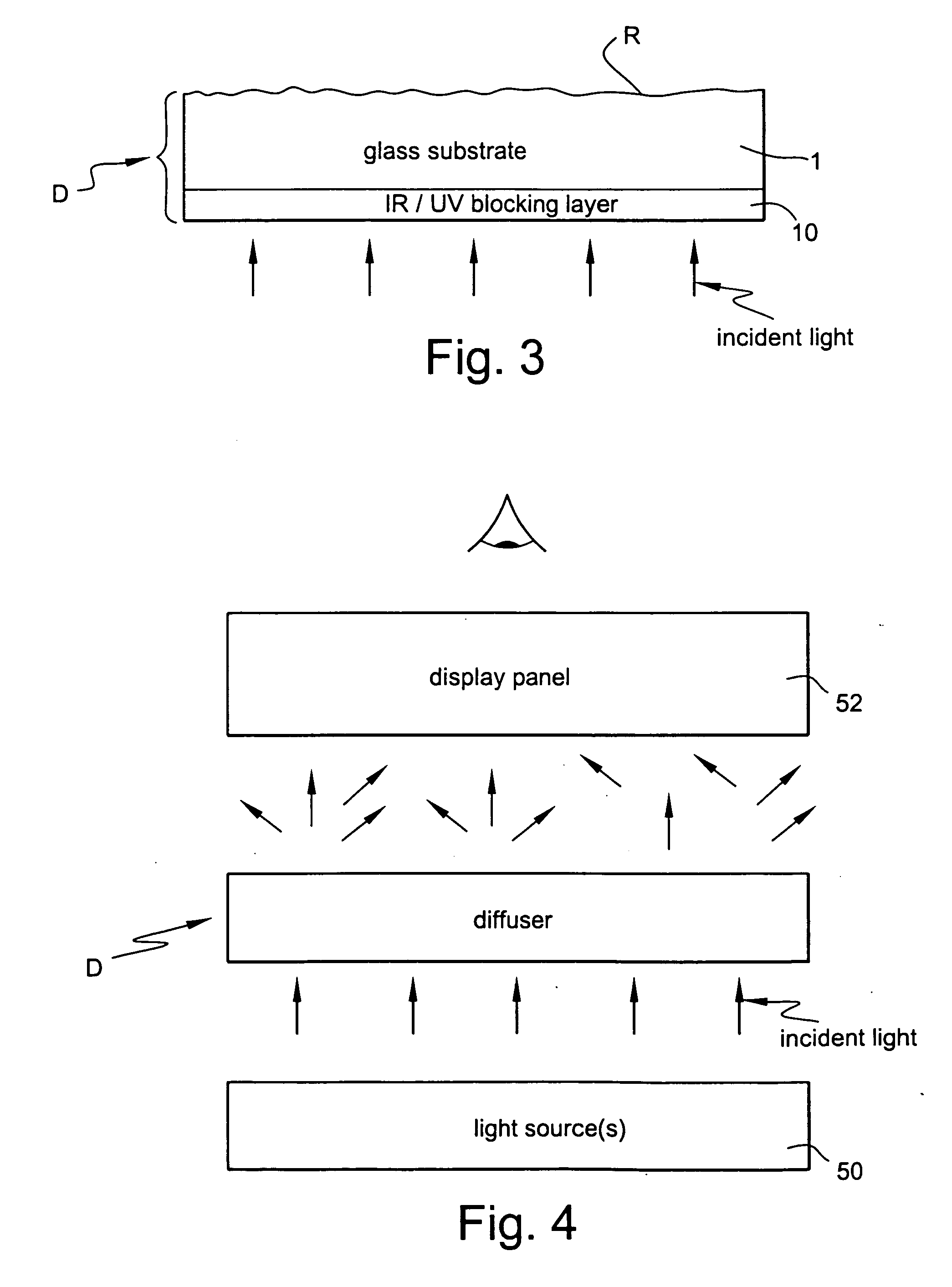 Optical diffuser with IR and/or UV blocking coating