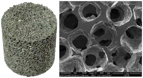 A method and device for preparing through-hole metal foam by supergravity seepage
