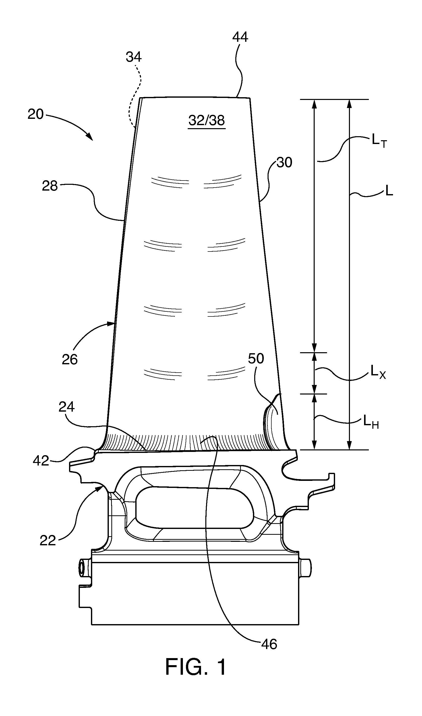 Gas turbine engine blade with increased wall thickness zone in the trailing edge-hub region