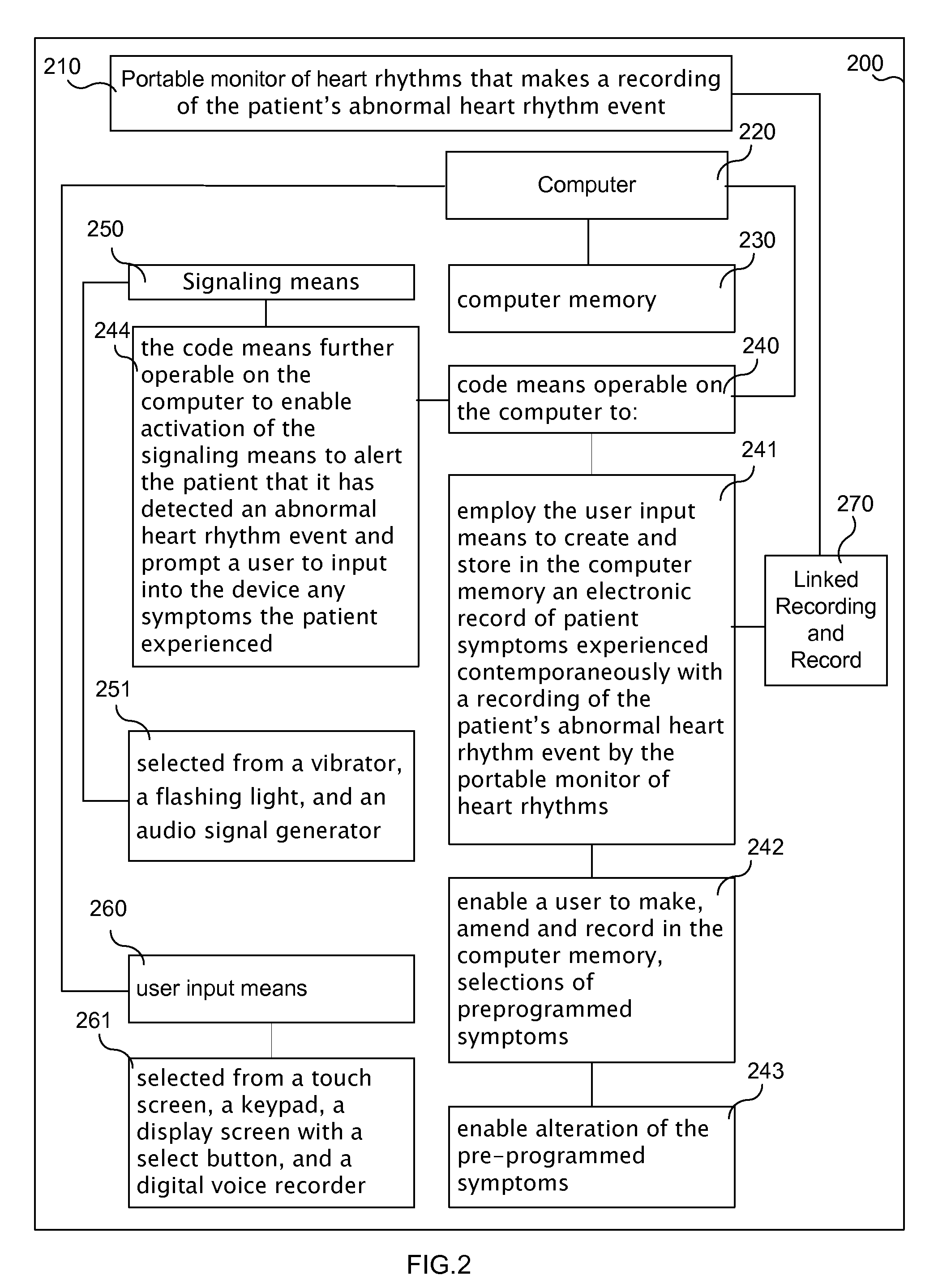 Symptom recording patient interface system for a portable heart monitor