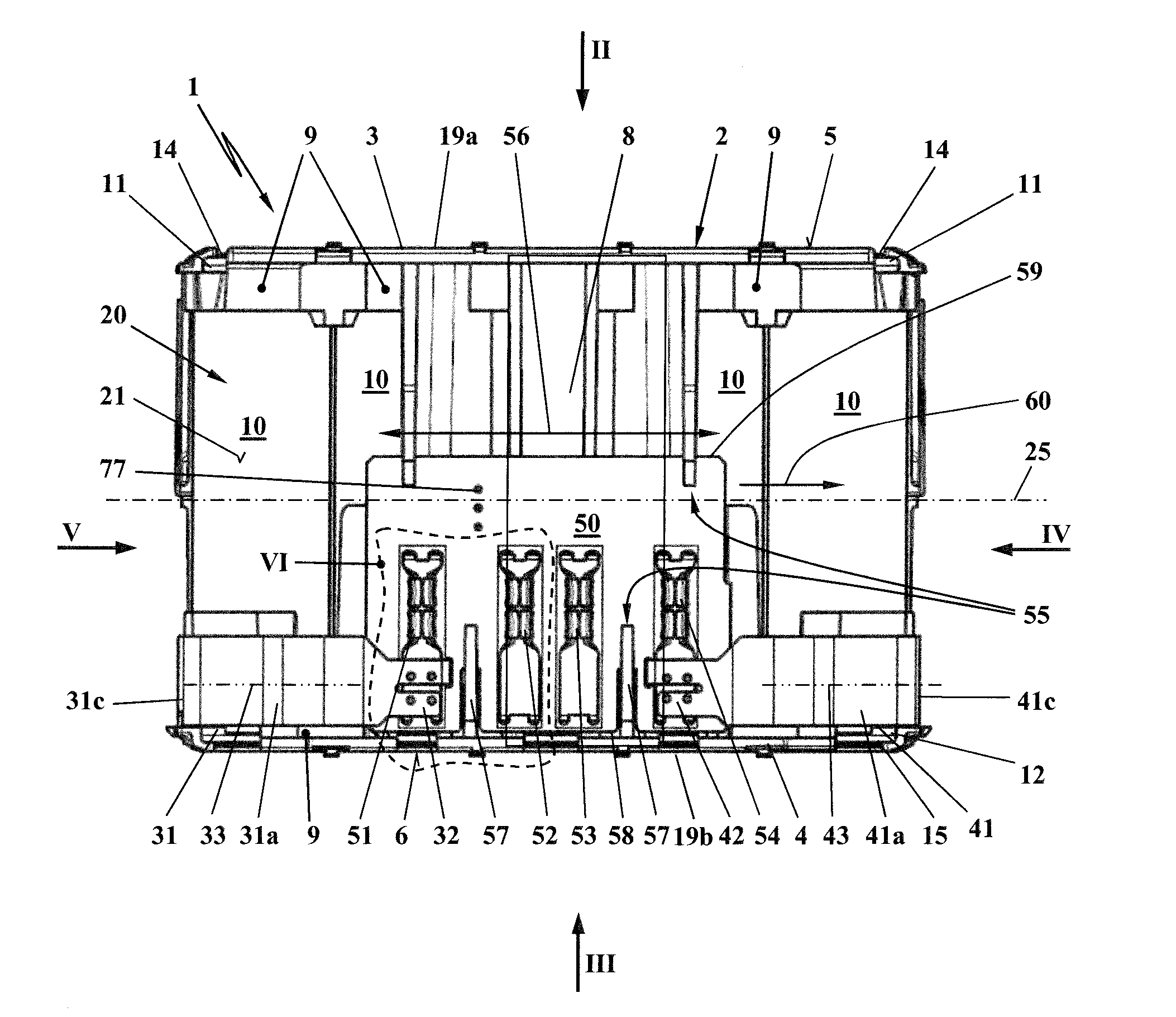 Rechargeable battery pack having a contact plate for connection to a load