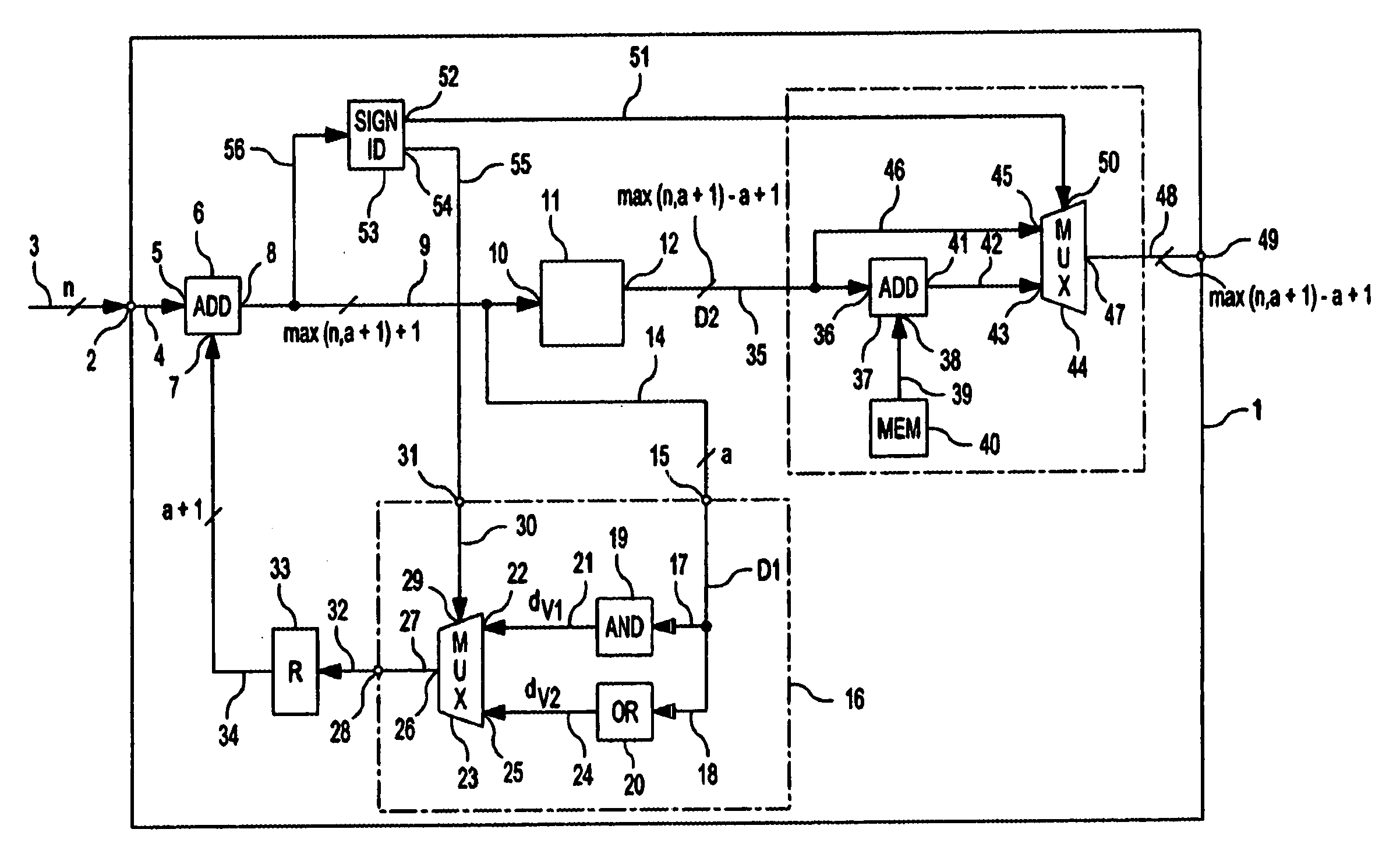 Calculation circuit for the division of a fixed-point signal