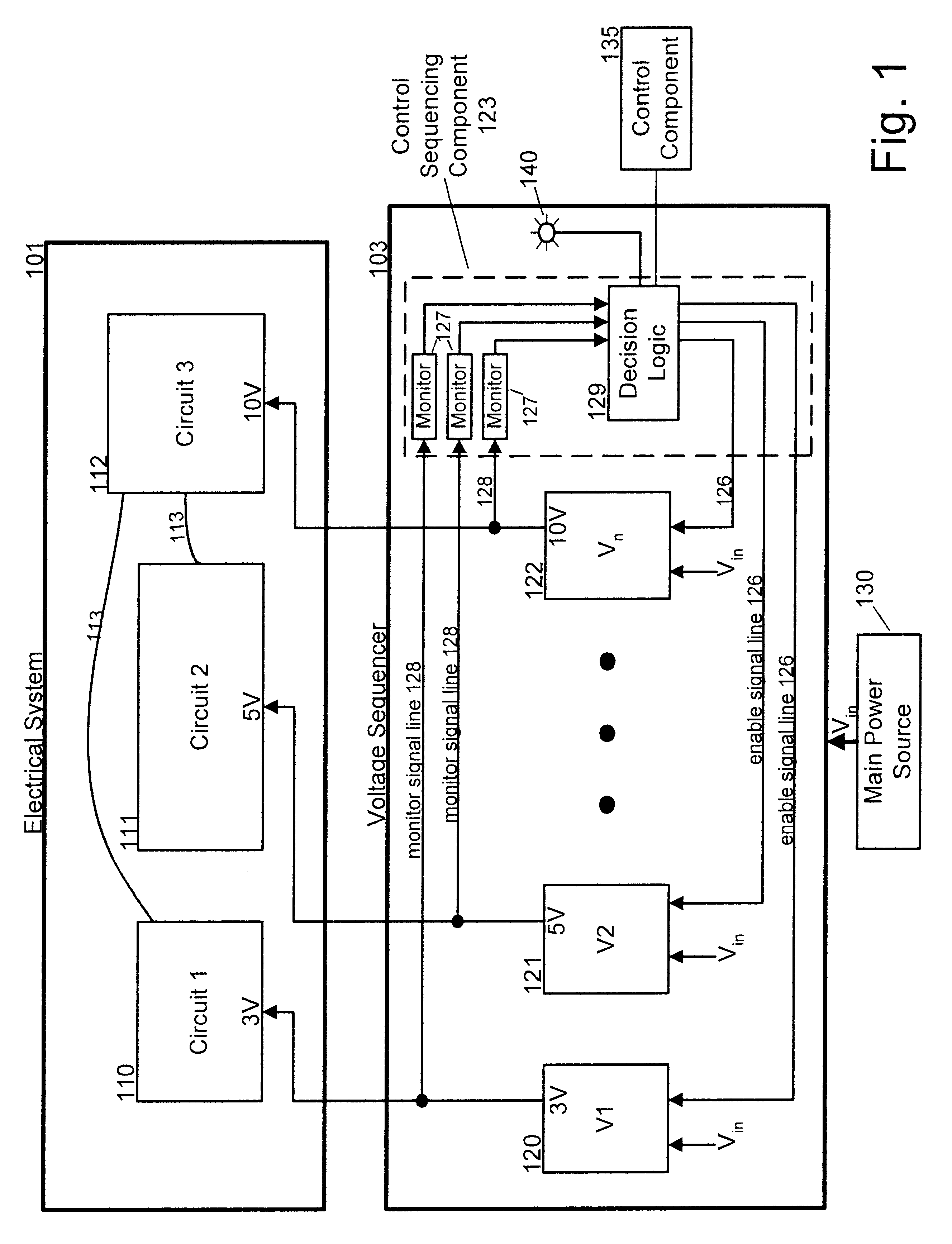 Voltage sequencing circuit for powering-up sensitive electrical components