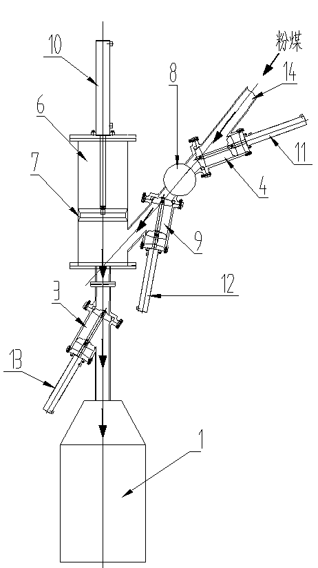 Device and method for transporting raw material powdered coal used for gasifier high-pressure bin and replacing plunger