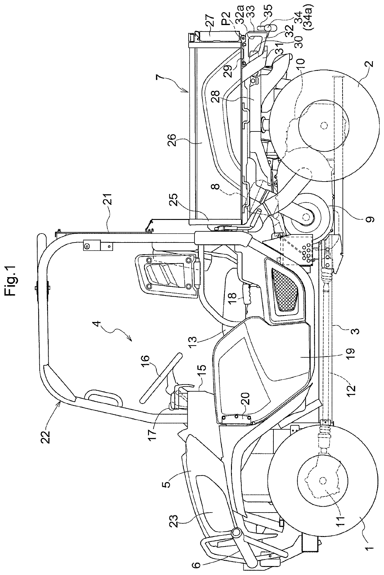 Vehicle having a load carrying deck and attachment device for the same